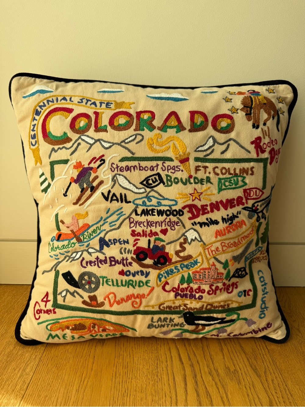 CatStudio Colorado Centennial State Hand-Embroidered Pillow